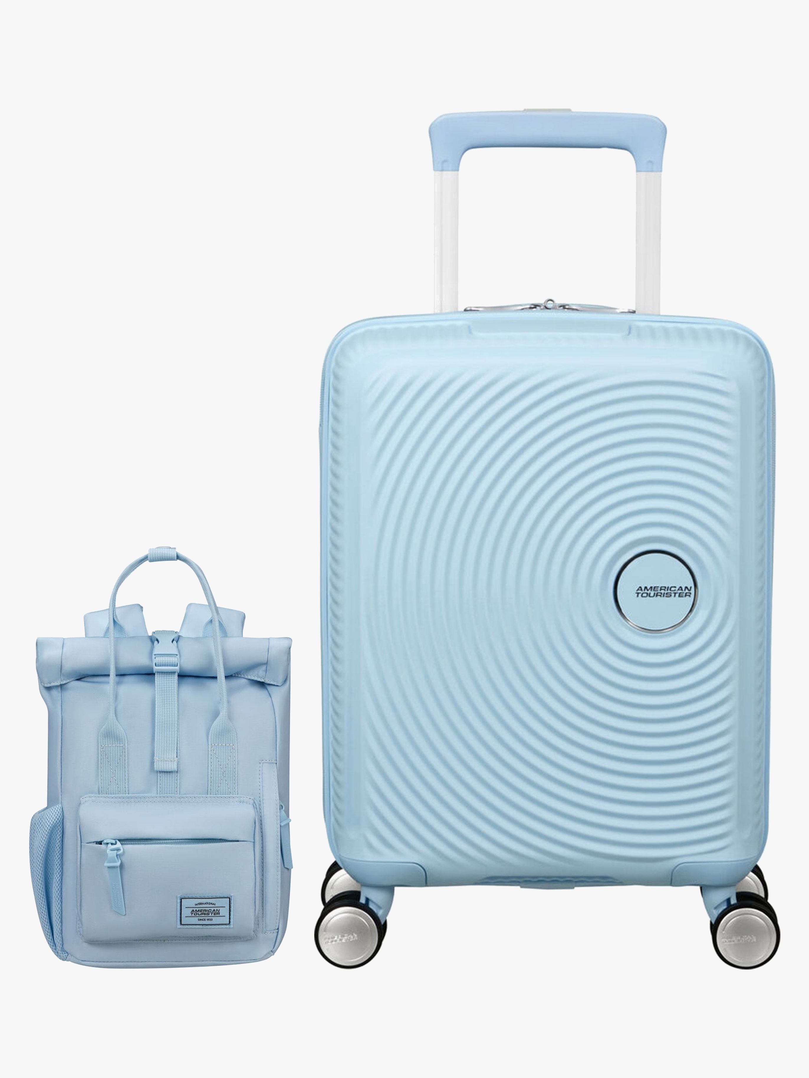 American Tourister Soundbox Mini Reisekoffer 22L &  Urban Groove City Kinder Rucksack 7L, Pastel Blue