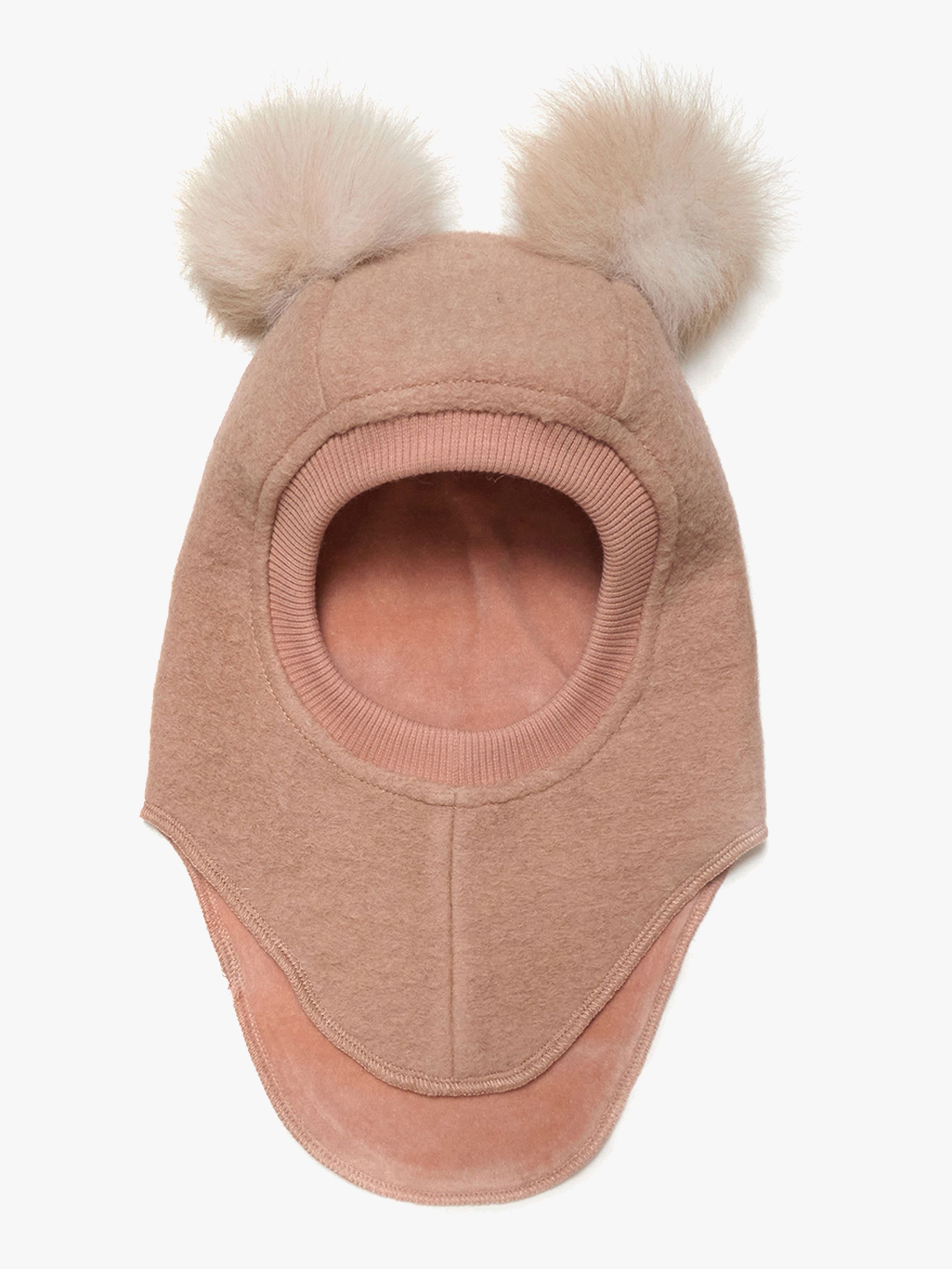 Huttelihut Schlupfmütze Merinowolle mit Bommel, Rose Melange, 50