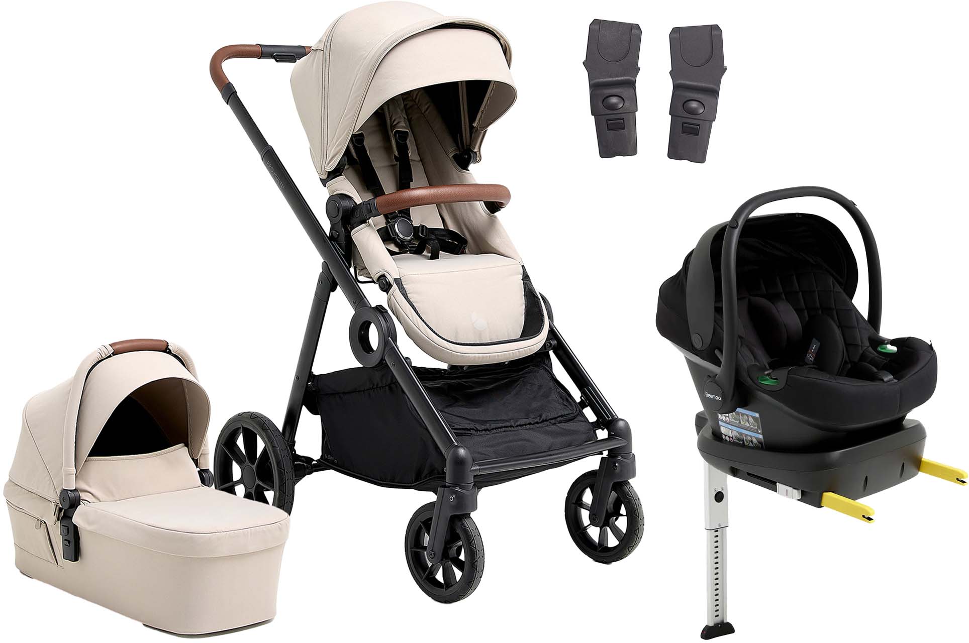 Beemoo Pro Multi 2 Kombiwagen inkl. Route i-Size Babyschale &  Basis, Latte Beige/Black Stone