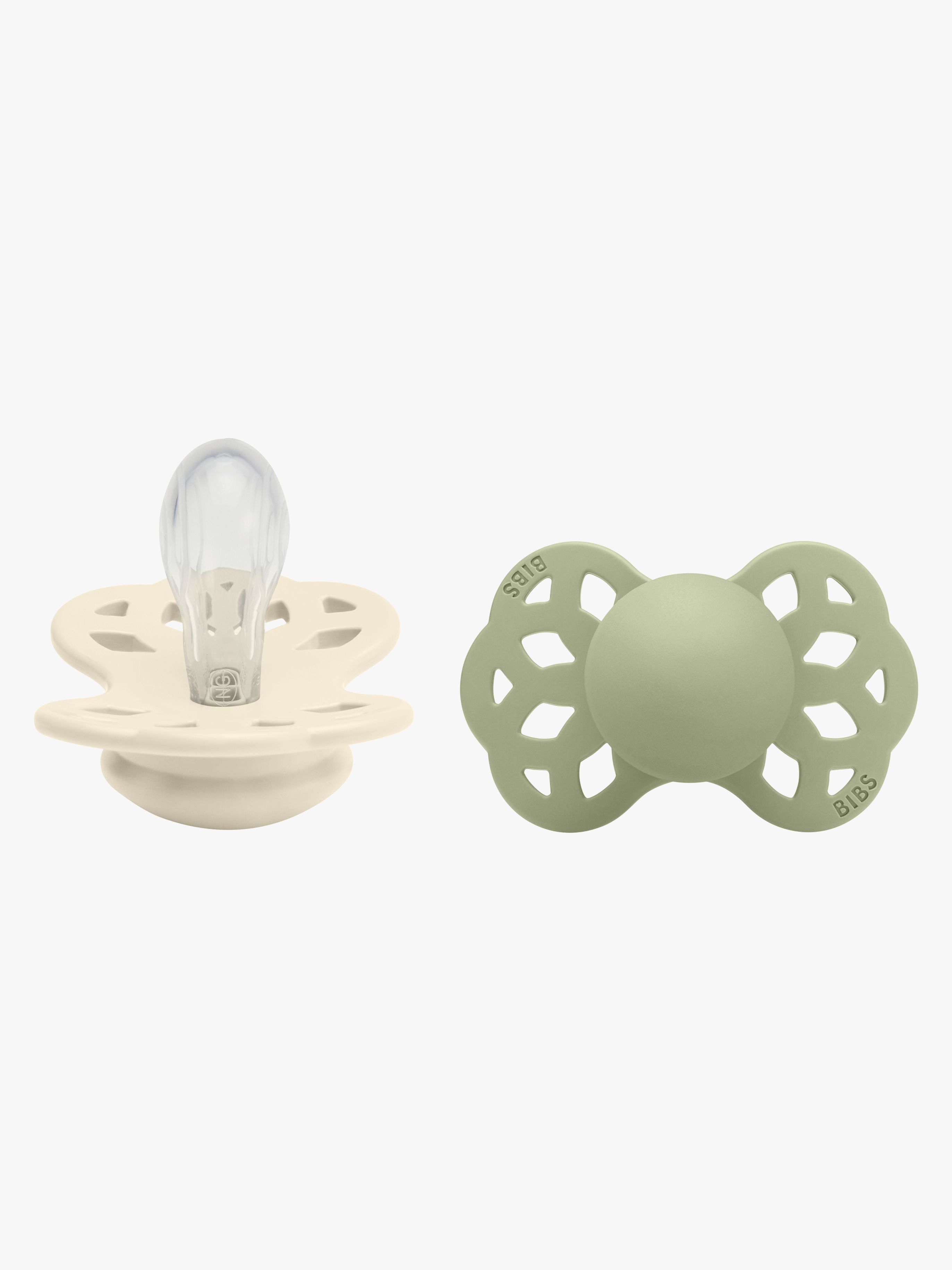 BIBS Infinity Schnuller 2er-Pack Silikon Größe 1 Symmetrisch, Ivory/Sage