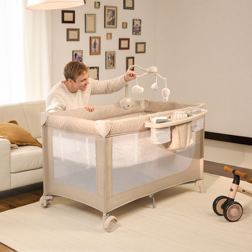Kinderkraft LEODY UP Reisebett mit Zubehör, Beige