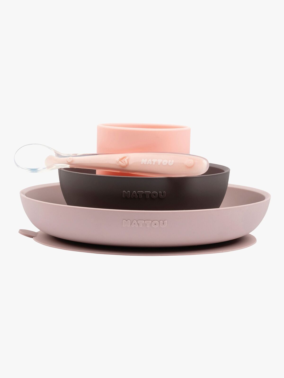 Nattou Soft Silicone Geschirrset 4 Teile, Rosa/Aubergine