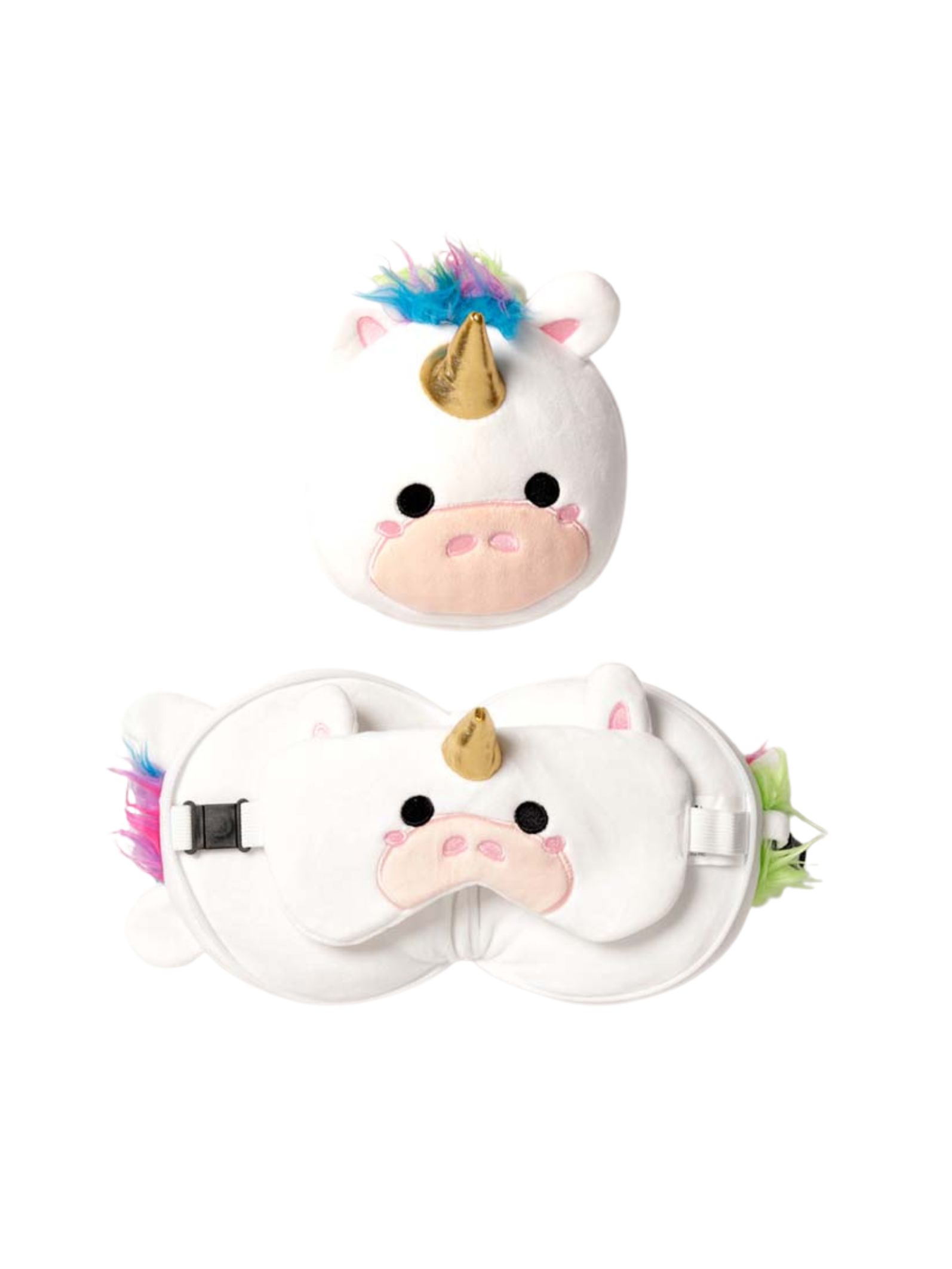 Relaxeazzz Plüsch Reisekissen und Schlafmaske, Einhorn
