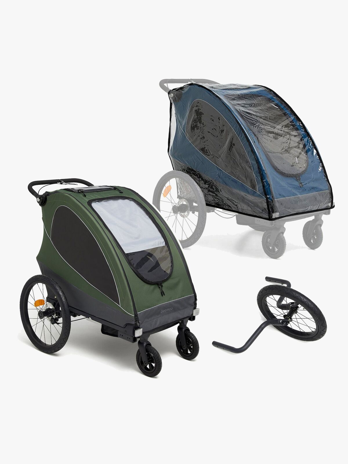 Beemoo Sporty Trail Fahrradanhänger inkl. Regenschutz & Jogging-Set, Green