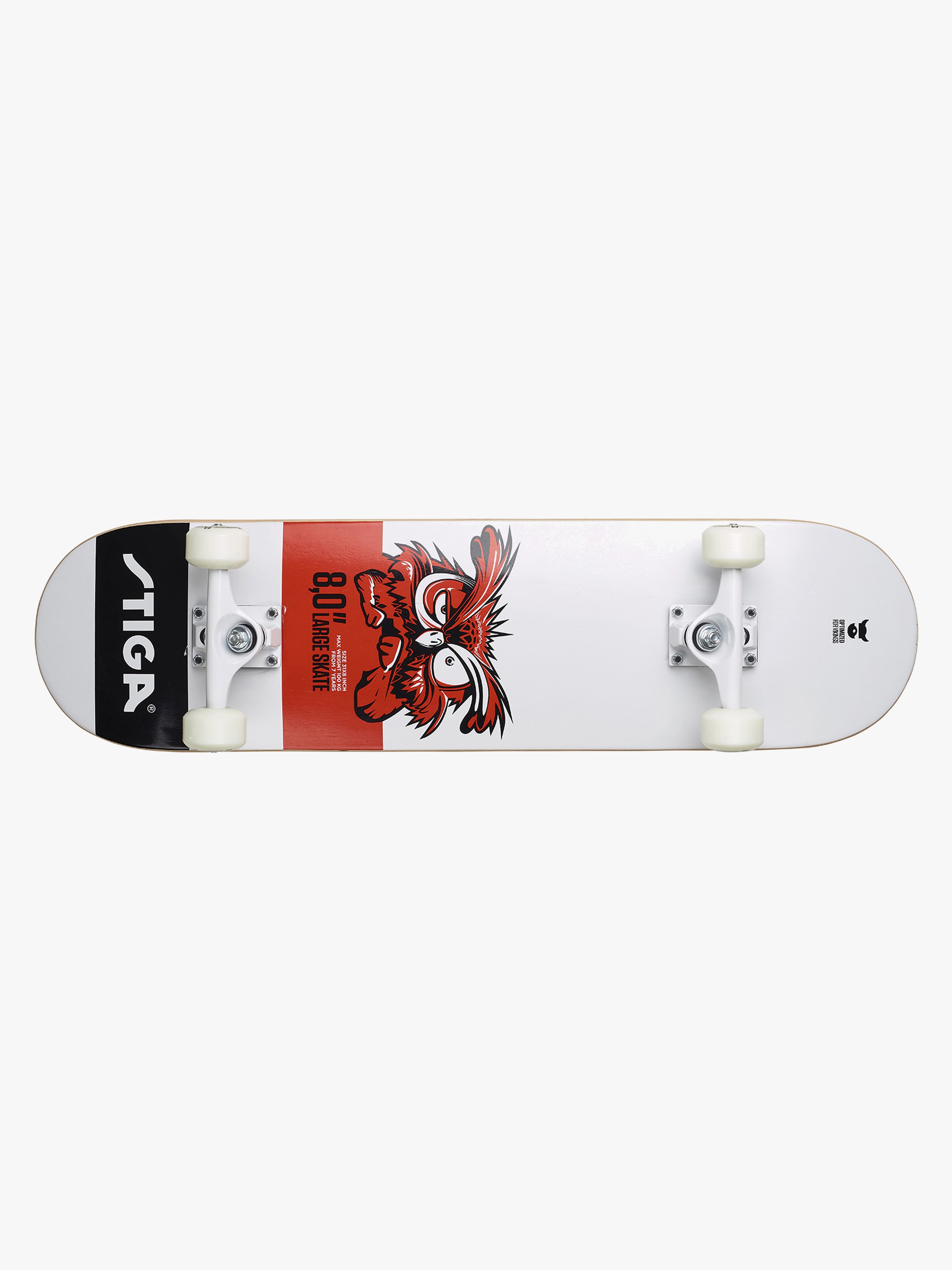 Skateboard Eule 8.0, Weiß / Schwarz / Rot