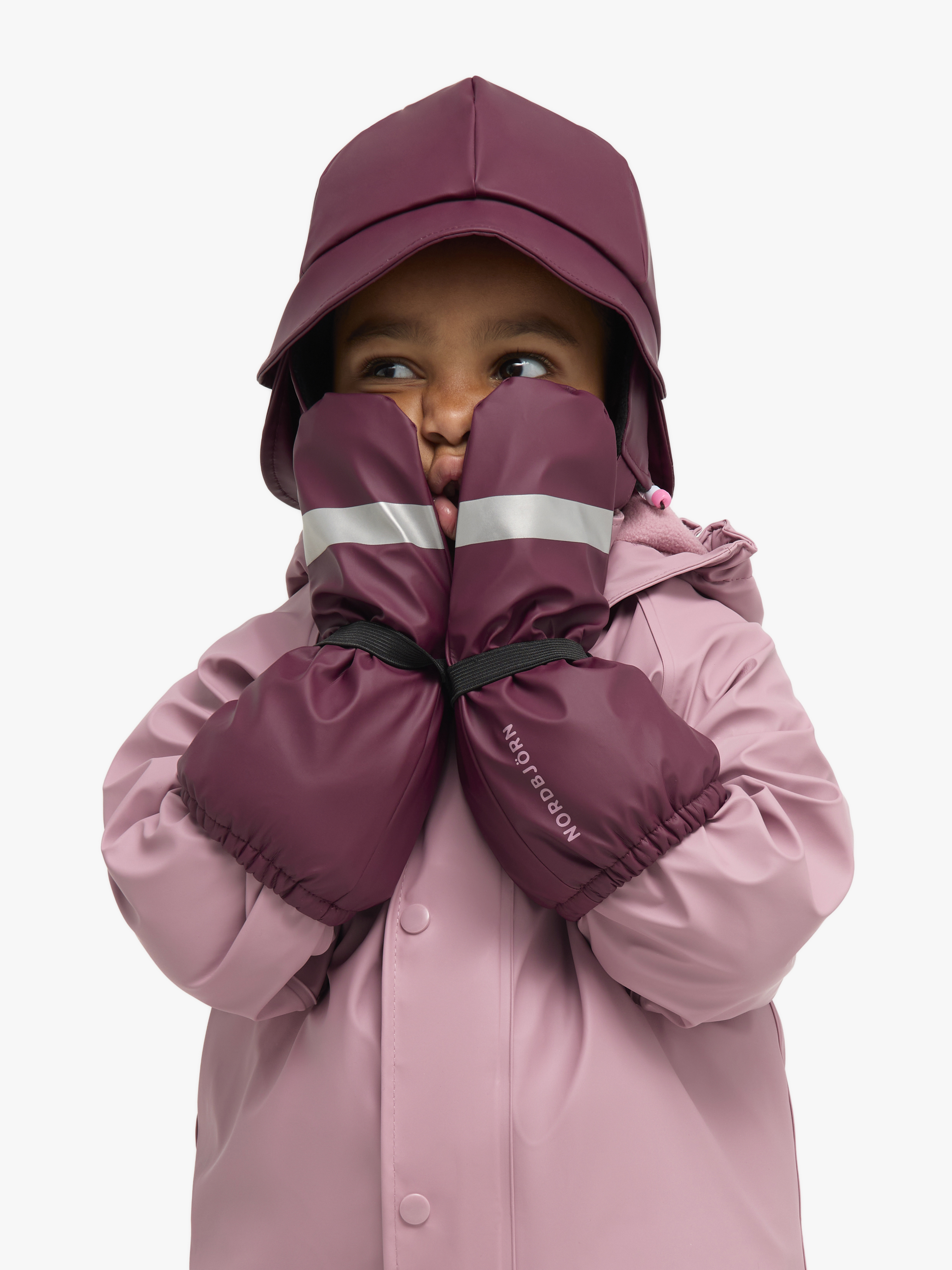 Nordbjörn Fjord Gefütterter Regenhut und -fäustlinge, Burgundy, 2-4 Jahre