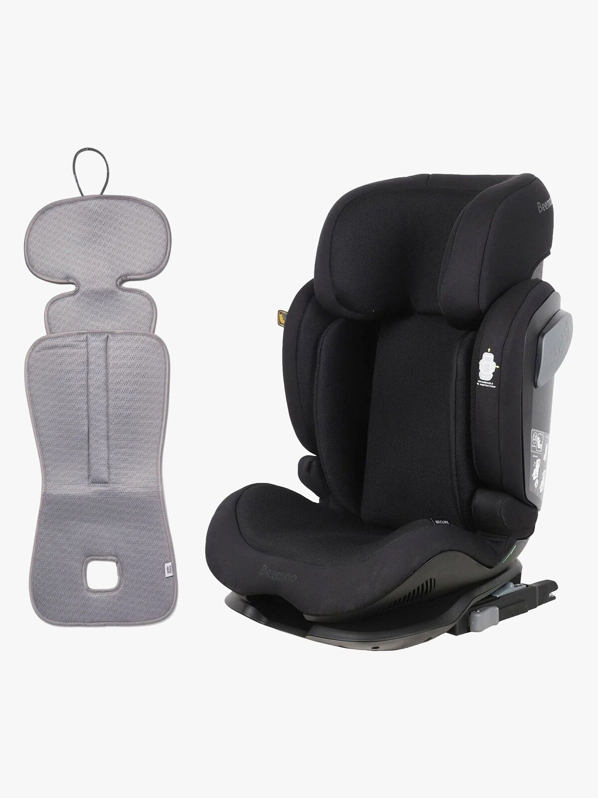 Beemoo Recline i-Size Kindersitz inkl. Ventilierendem Sitzpolster, Black Mesh/Grey