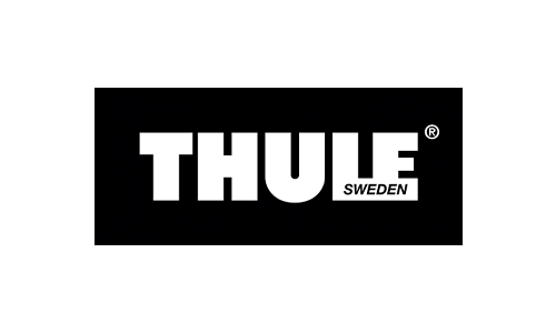 Thule-Logo mit der Aufschrift 'THULE SWEDEN' in Weiß auf schwarzem Hintergrund.
