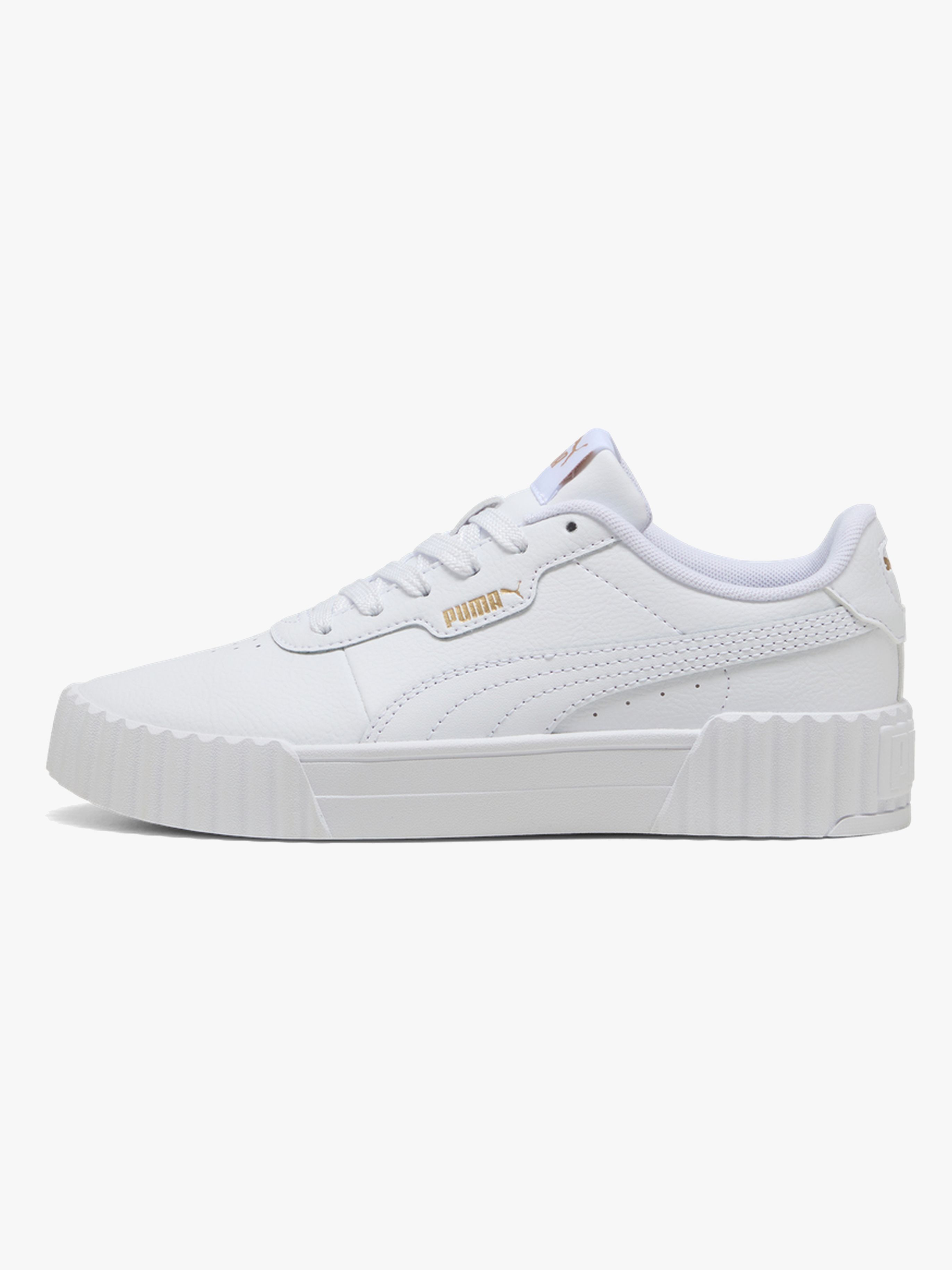 Puma Carina 3.0 Jr Kinder Sneaker, White/Gold, 39, Kinderschuhe