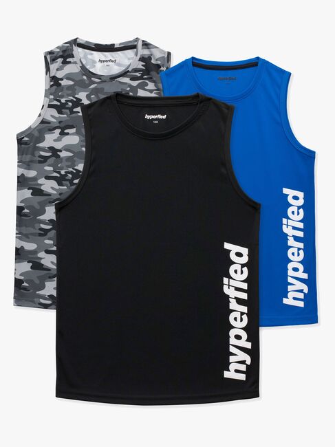 Hyperfied Bounce Tanktop 3er Pack, Black/Camo Black/Blue