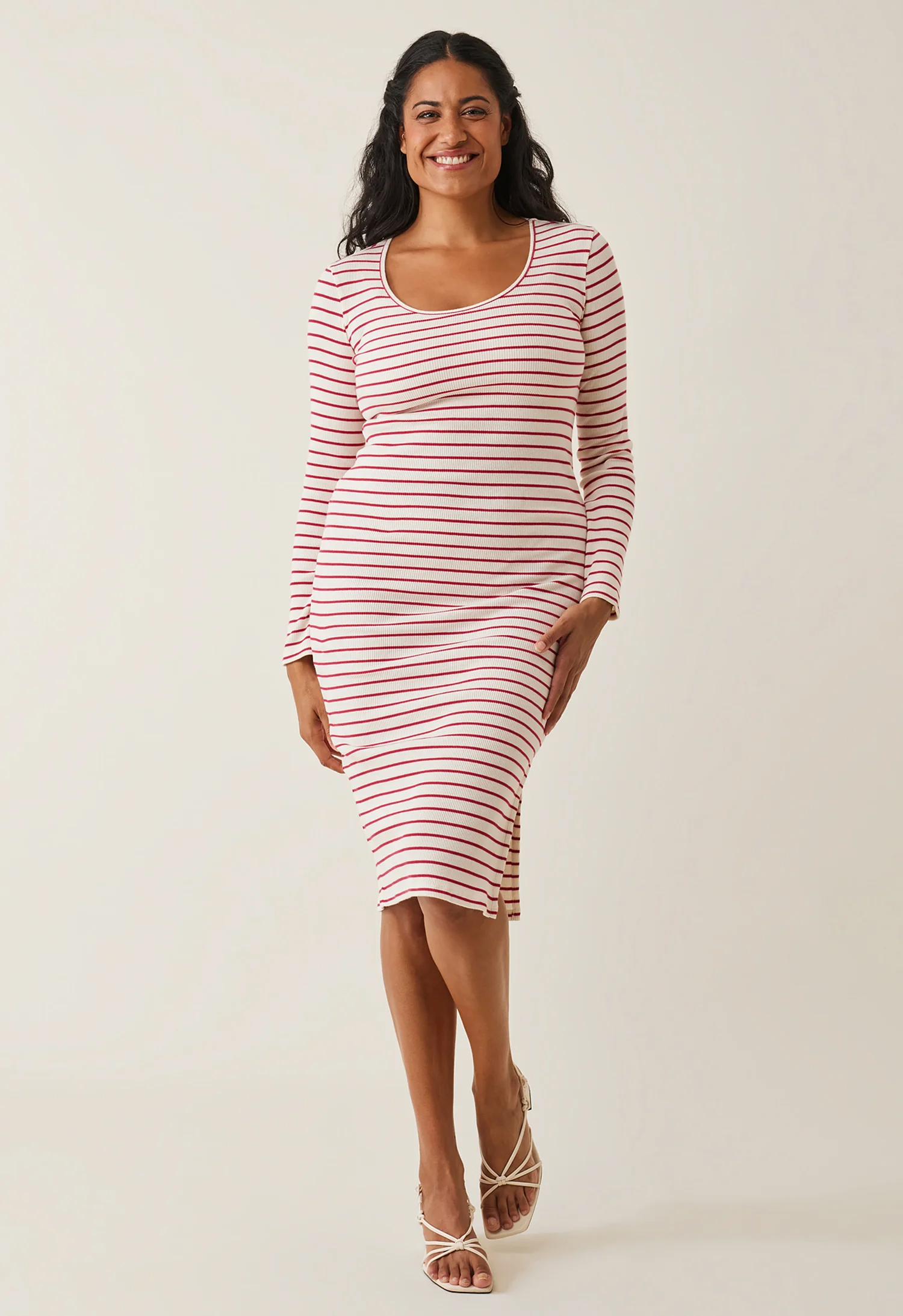 Signe Midikleid, Stripe White / Red, S