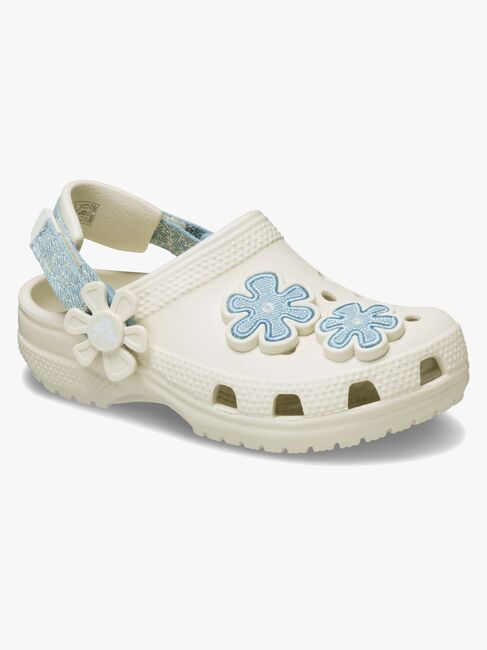 Crocs Classic Denim Flower Kids Pantoffeln, Summit White