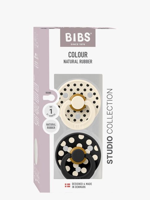 BIBS Studio Colour Polka Schnuller 2er-Pack Latex Größe 1, Ivory/Black