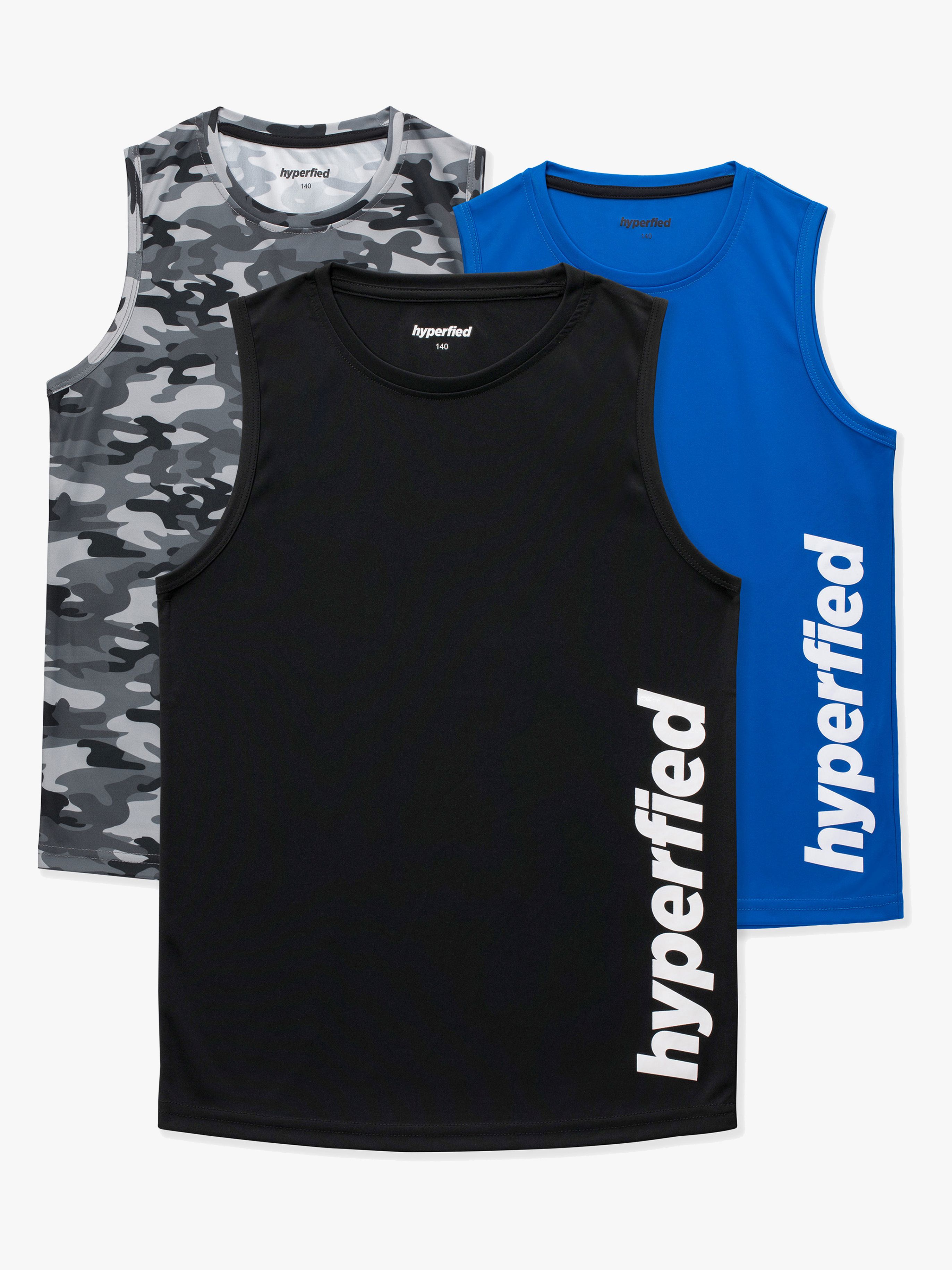 Hyperfied Bounce Tanktop 3er Pack, Black/Camo Black/Blue 160