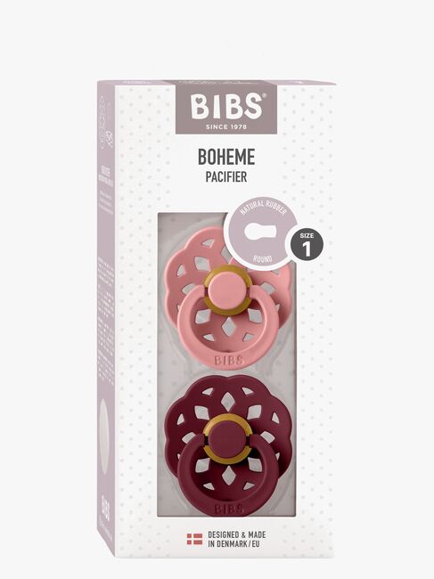 BIBS Boheme Schnuller 2er-Pack Latex Größe 1 Rund, Dusty Pink/Elderberry