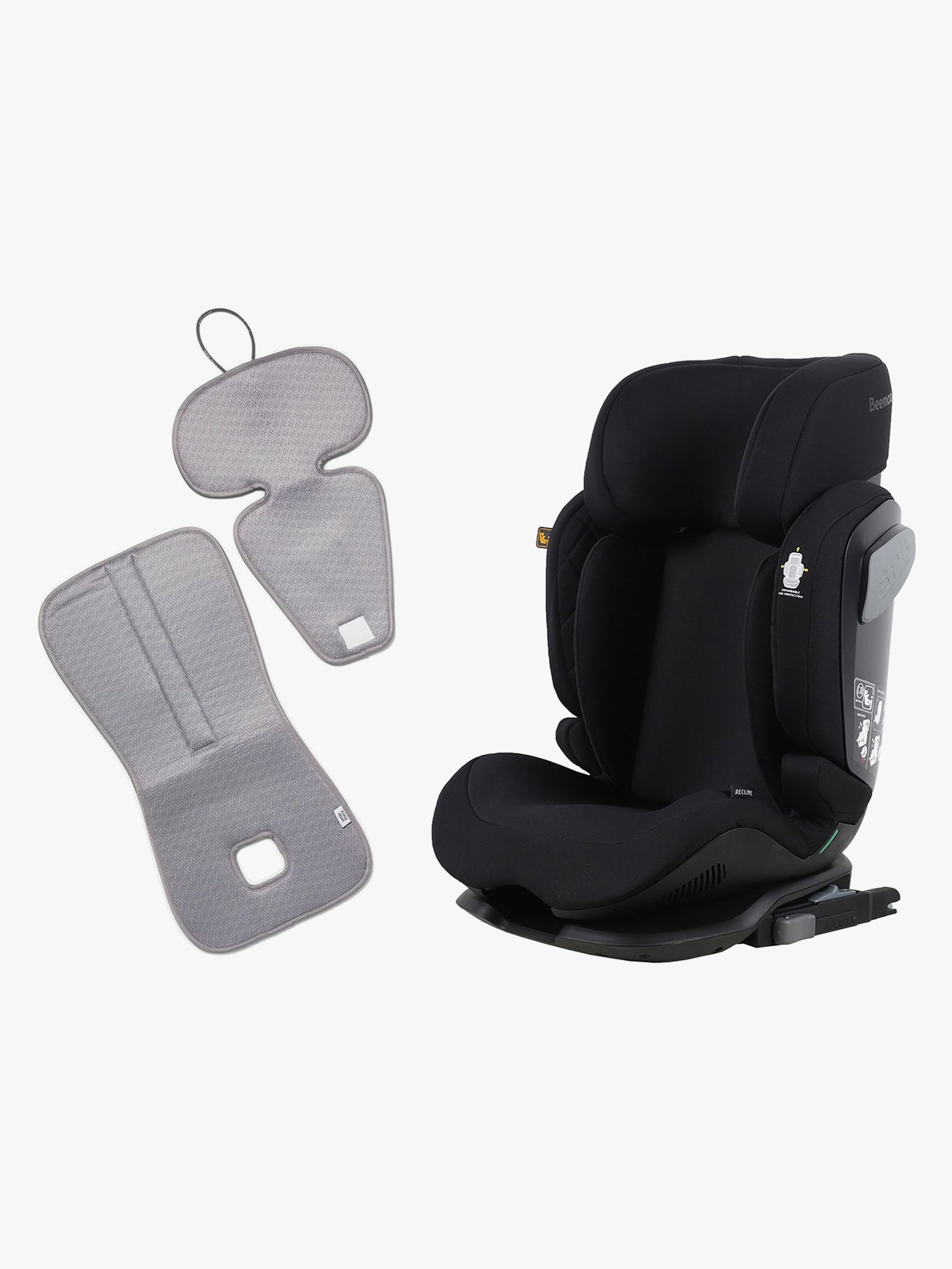 Beemoo Recline i-Size Kindersitz inkl. Ventilierendem Sitzpolster, Black Stone/Grey