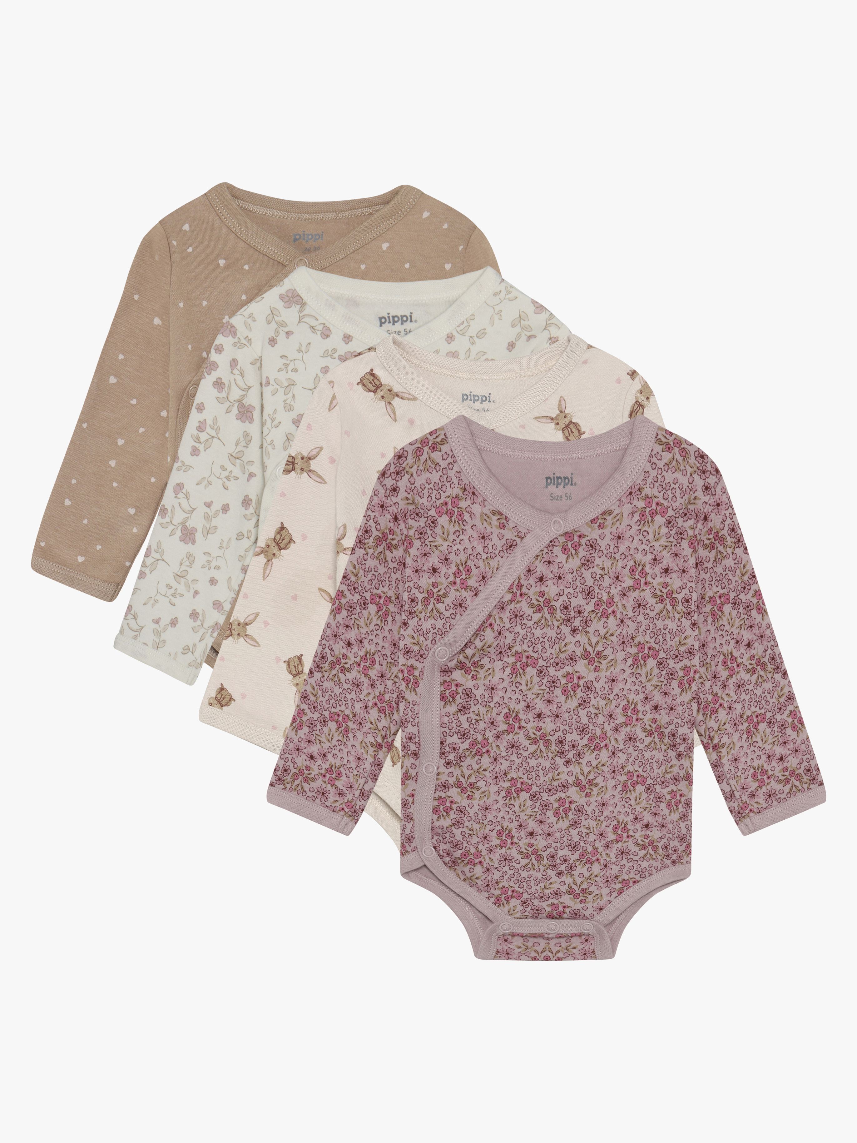 Pippi Wickelbody 4er-Pack, Violet Ice, 56, Babykleidung