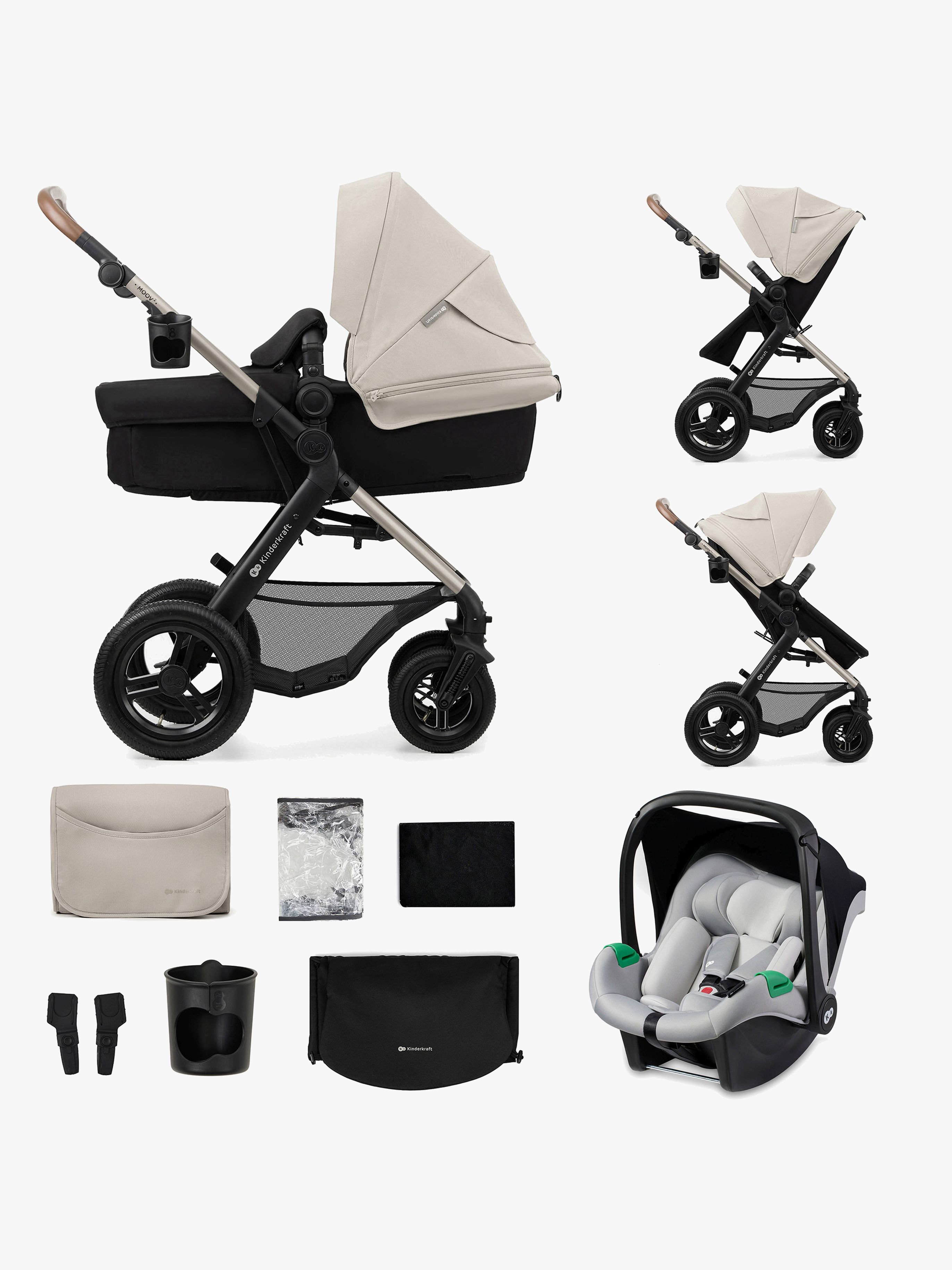 MOOV 2 Air 3-in-1 Kombikinderwagen, Moonlight Grey, Kinderwagen, 2 in 1