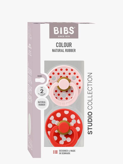 BIBS Studio Colour Polka Schnuller 2er-Pack Latex Größe 2, Blossom/Candy Apple