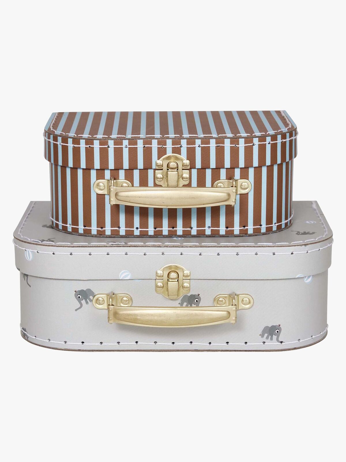 OYOY Mini Suitcase Elephant & Stripe Koffer, Pale Blue