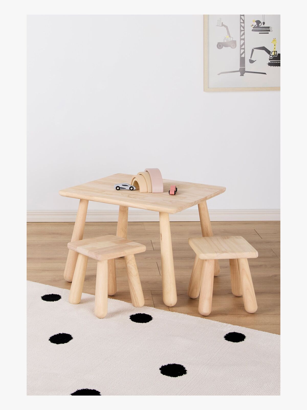 Minitude Nordic Rechteckiger Tisch & Rechteckige Hocker, Natur