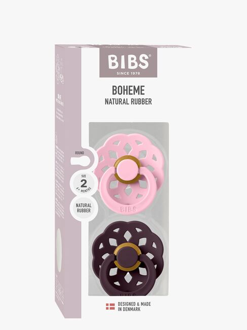 BIBS Boheme Schnuller 2er-Pack Latex Größe 2 Rund, Baby Pink/Plum