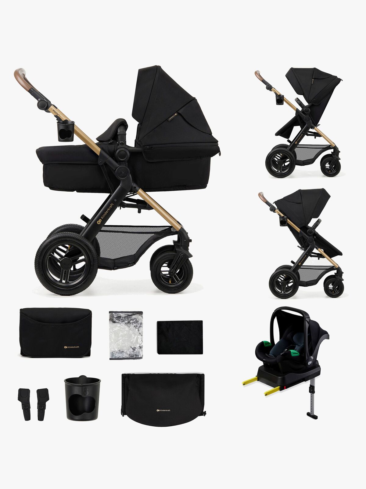Kinderkraft MOOV 2 4-in-1 Air Kombikinderwagen, Pure Black