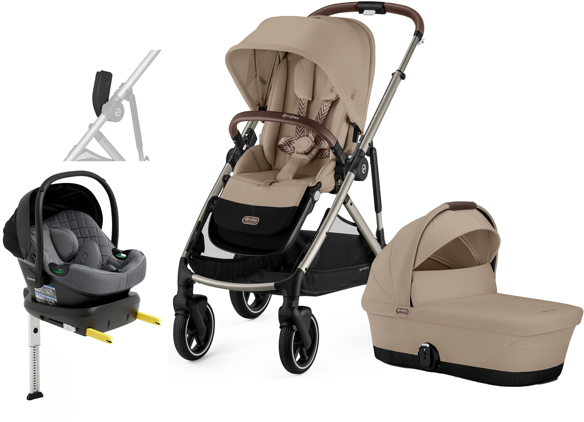 Cybex GAZELLE S Kombikinderwagen inkl. Beemoo Route Babyschale &  Basis, Almond Beige/Mineral Grey