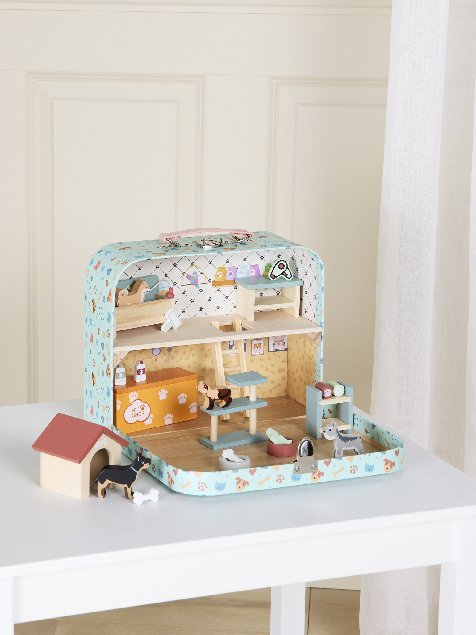 Alice &  Fox Koffer Puppenhaus, Blau, Holz
