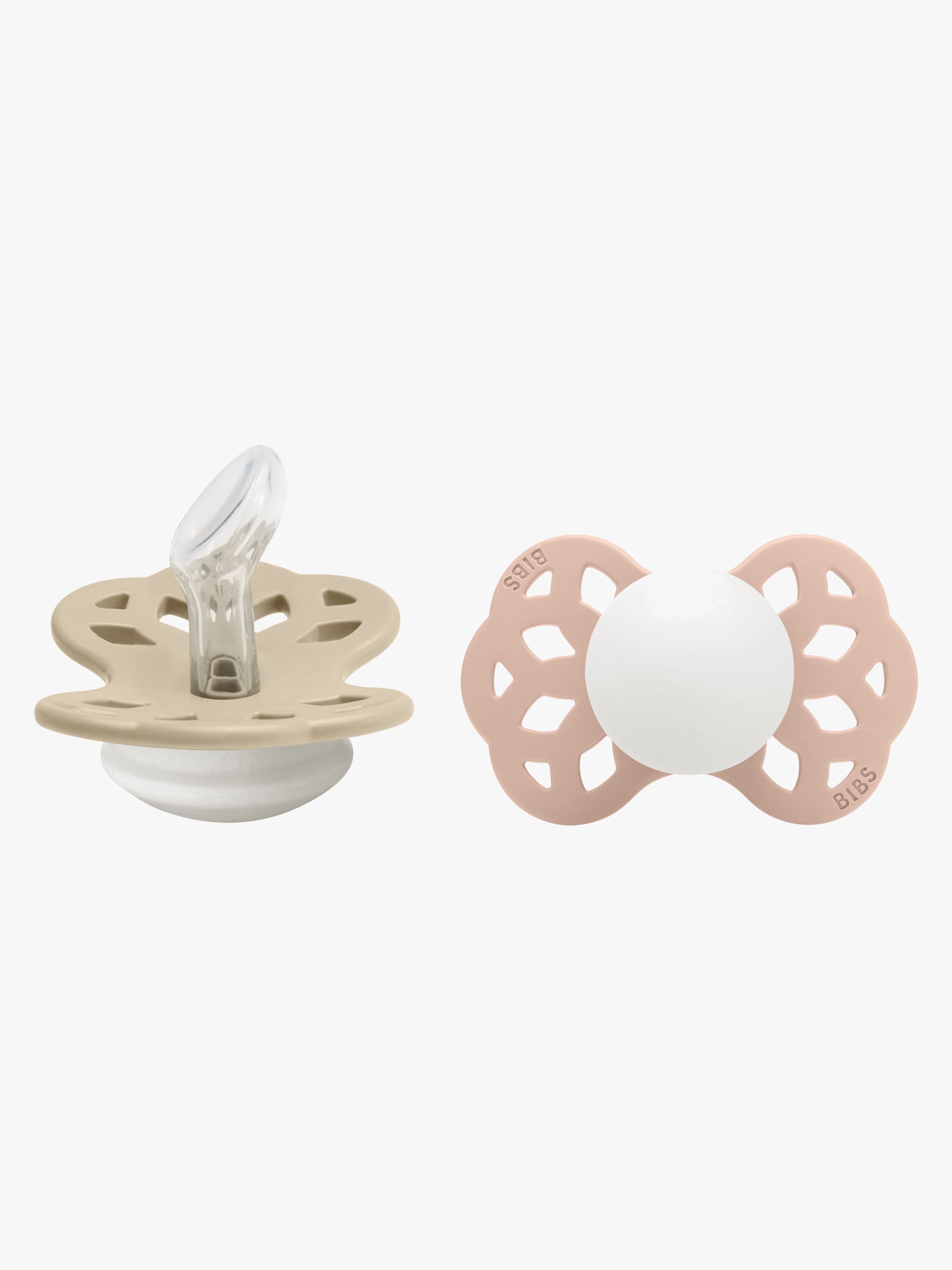 BIBS Infinity Schnuller 2er-Pack Silikon Größe 1 Anatomisch, Vanilla GLOW/Blush GLOW