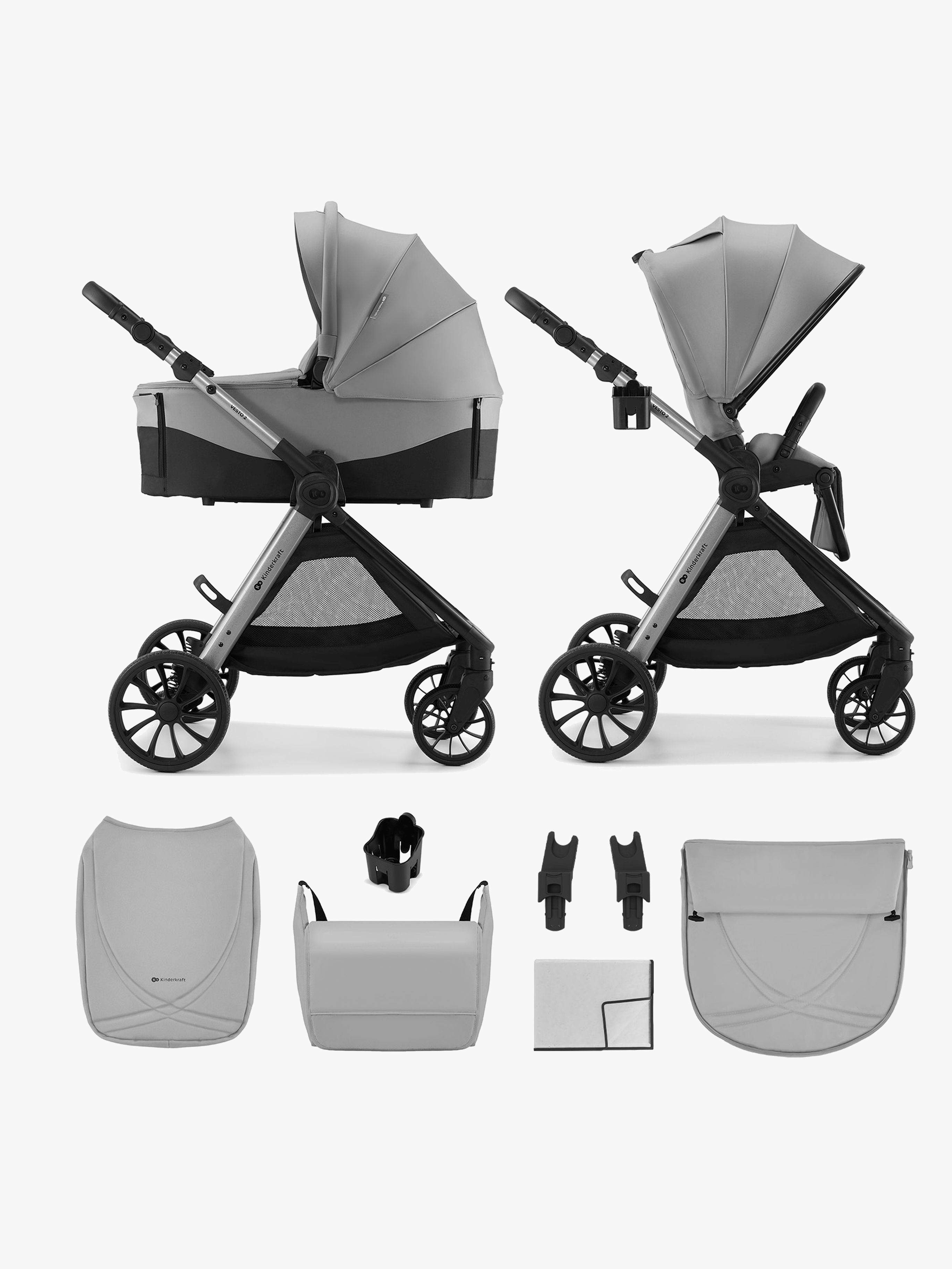 Vesto 2 2-in-1 Kombikinderwagen, Grey, Kinderwagen, 2 in 1