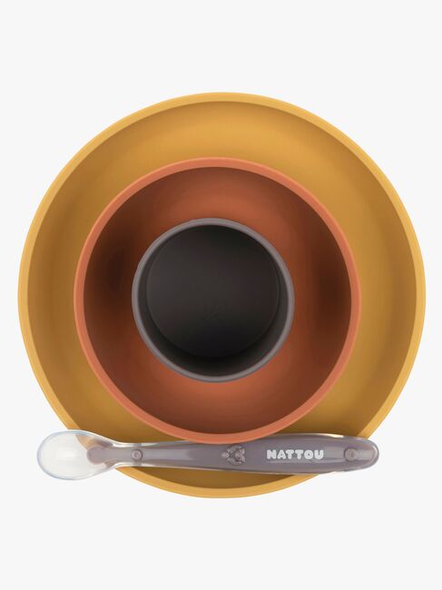 Nattou Soft Silicone Geschirrset 4 Teile, Senf/Terracotta