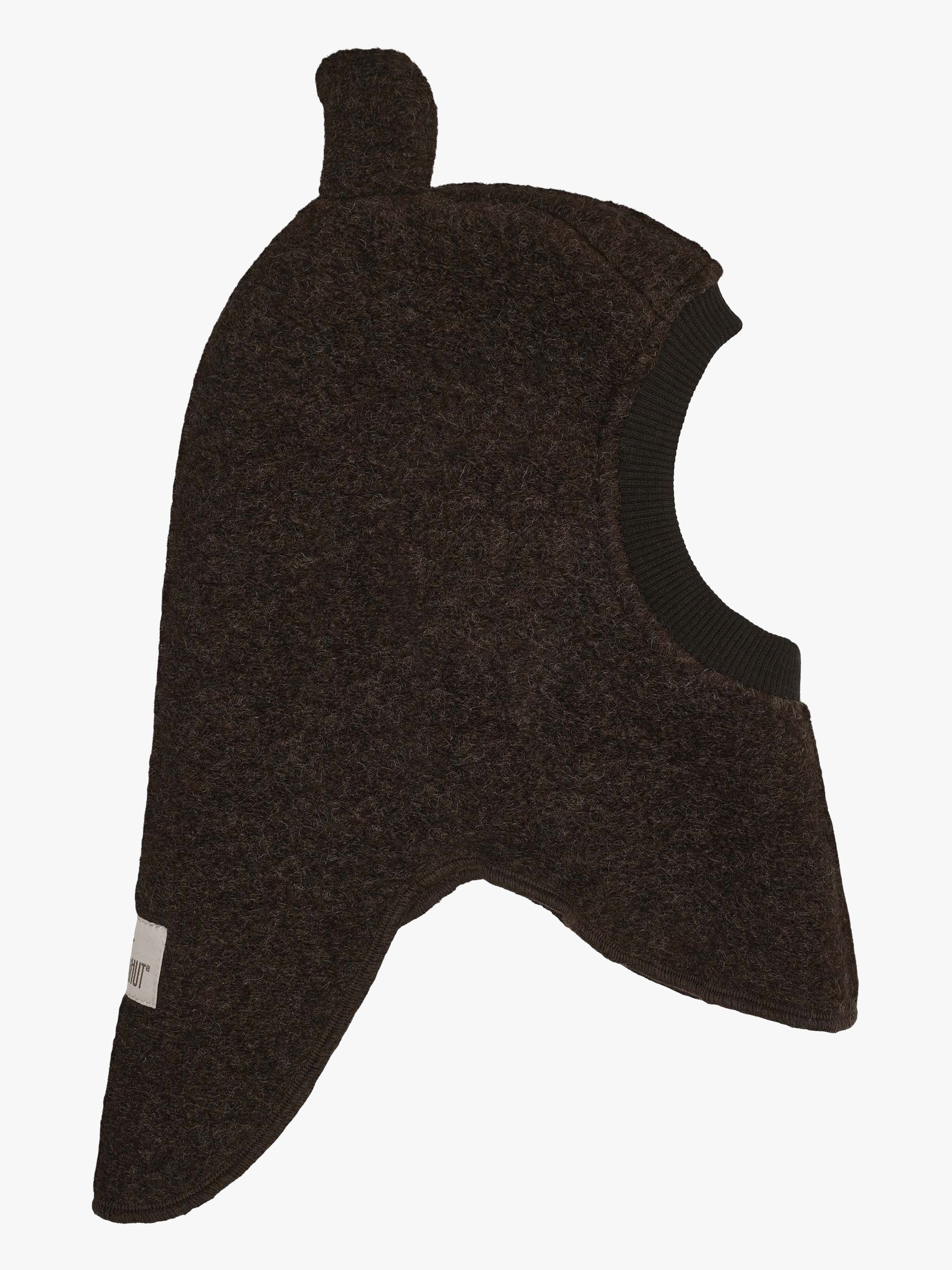 Huttelihut Woll-Schlupfmütze mit Ohren, Dark Brown Melange, 53