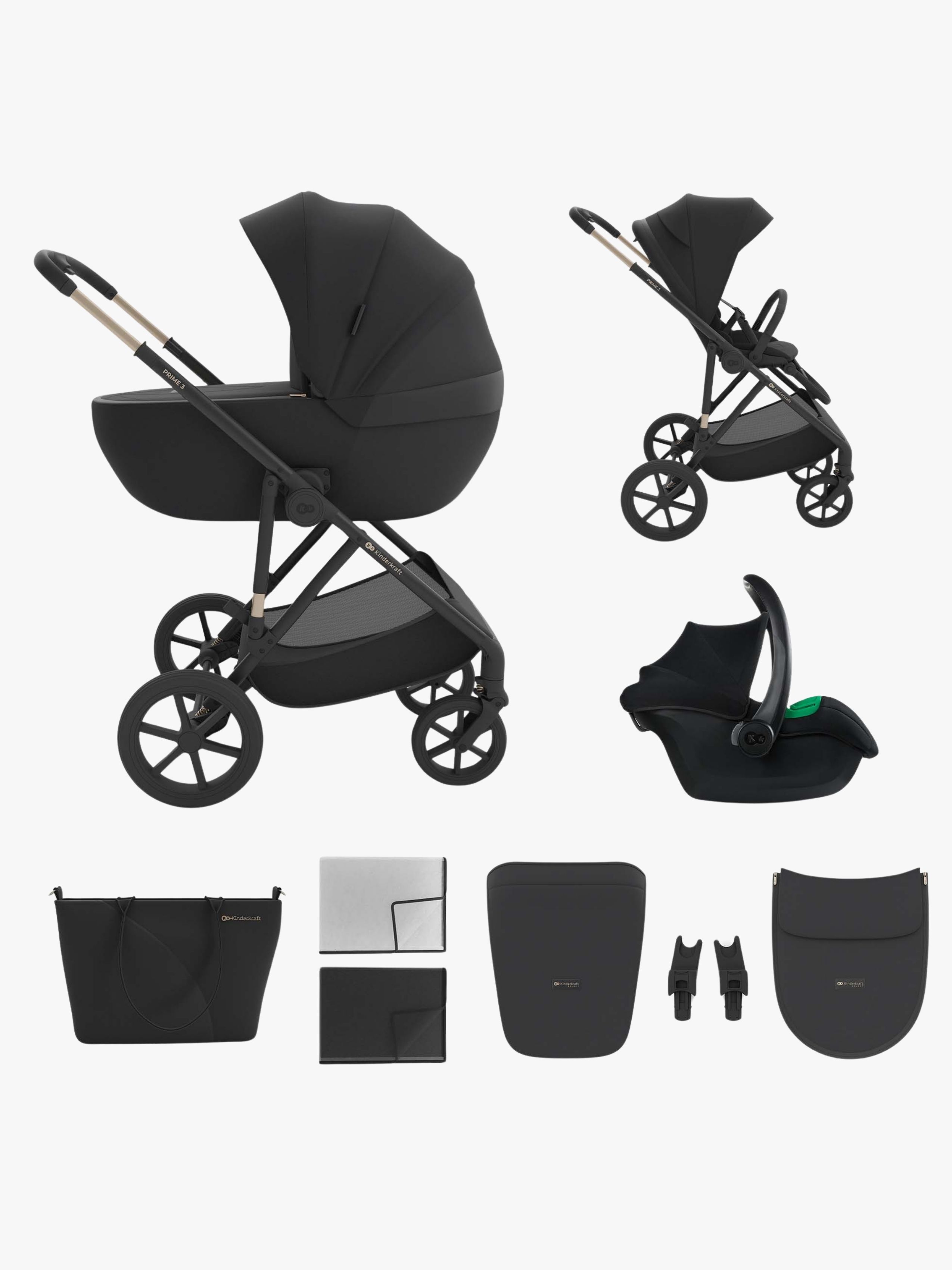 Kinderkraft Prime 3  3-in-1 Kombikinderwagen, Venezian Black, Kinderwagen, 2 in 1