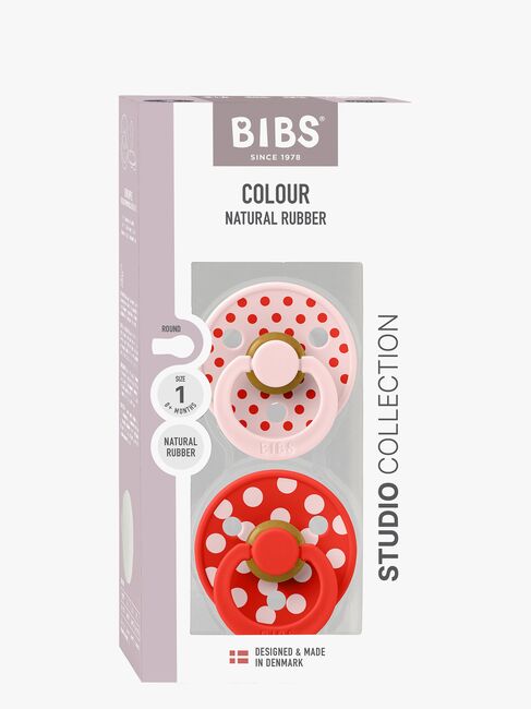 BIBS Studio Colour Polka Schnuller 2er-Pack Latex Größe 1, Blossom/Candy Apple