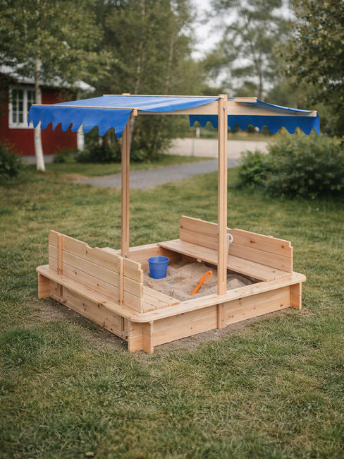 Woodlii Sandkasten mit Dach und Bank, Natur