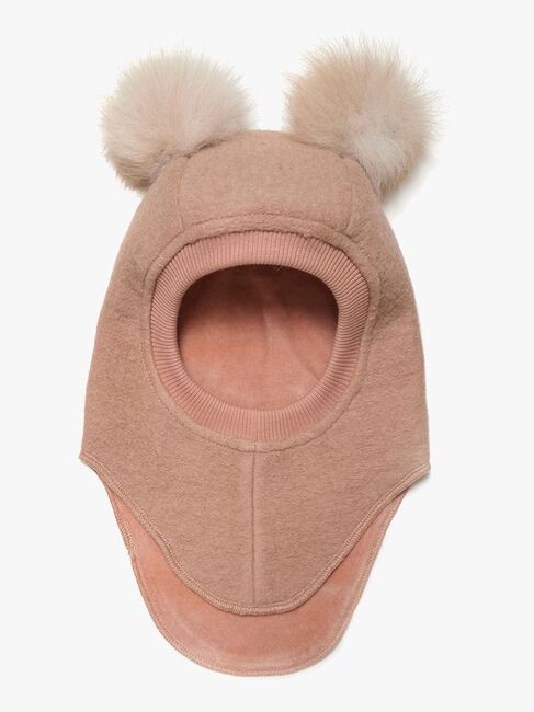 Huttelihut Schlupfmütze Merinowolle mit Bommel, Rose Melange