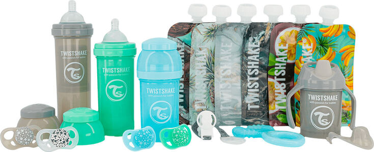 Twistshake Baby Bottle Kit, Blau/Grün/Grau