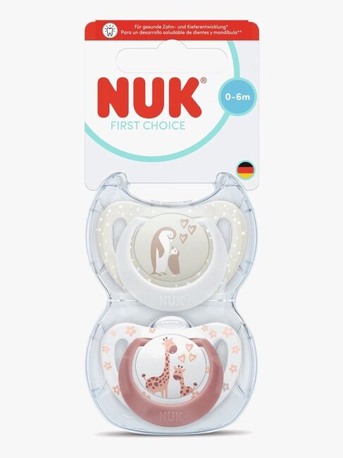 NUK First Choice Classic Schnuller 2er-Pack Größe 1, Penguin/Giraffe
