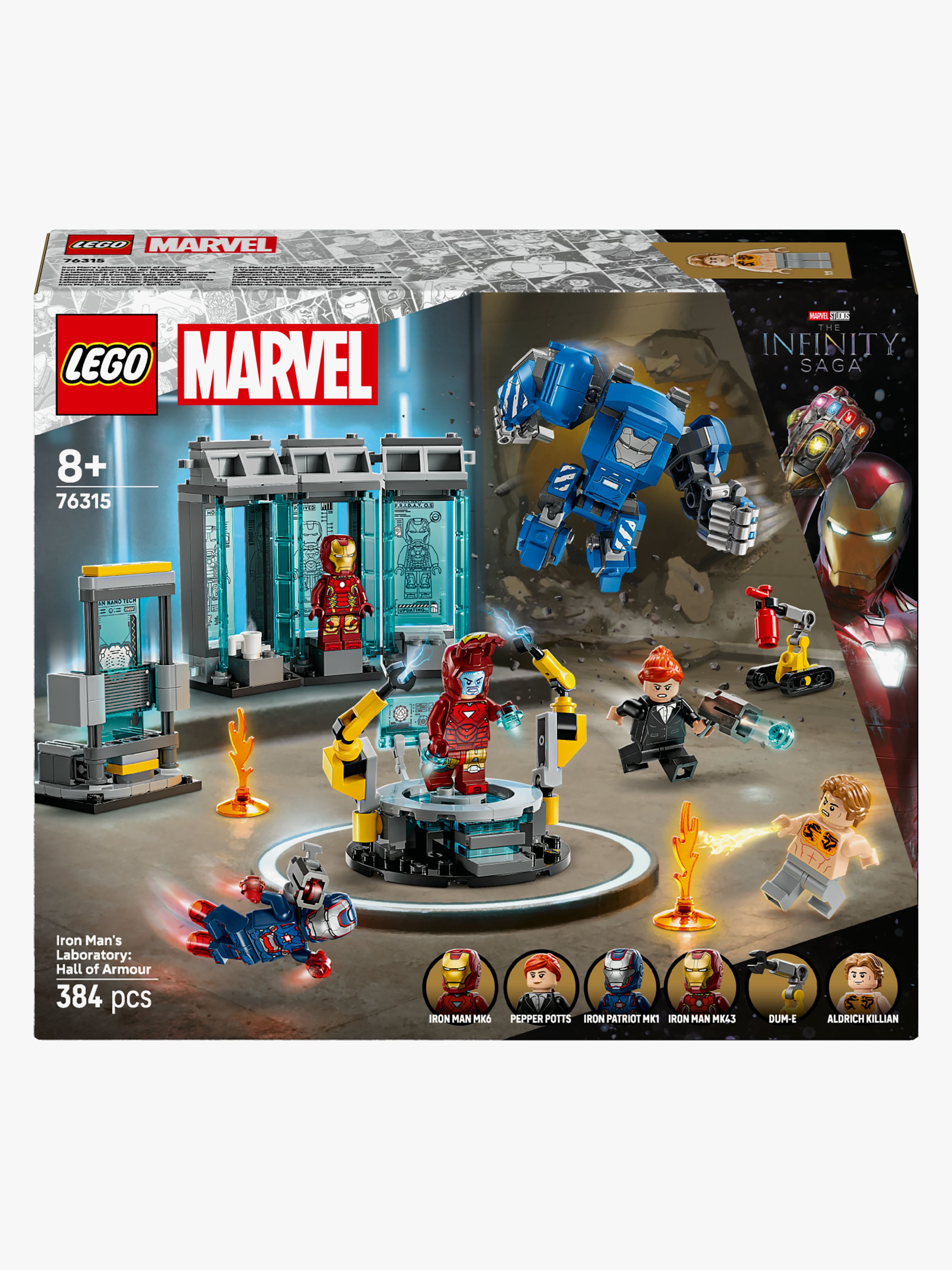 Super Heroes 76315 Iron Mans Labor: Halle der Rüstungen