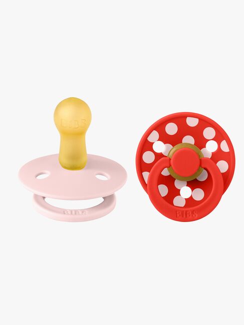 BIBS Studio Colour Polka Schnuller 2er-Pack Latex Größe 2, Blossom/Candy Apple