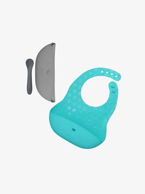 bblüv Lätzchenteller & Löffel, Aqua/Grey