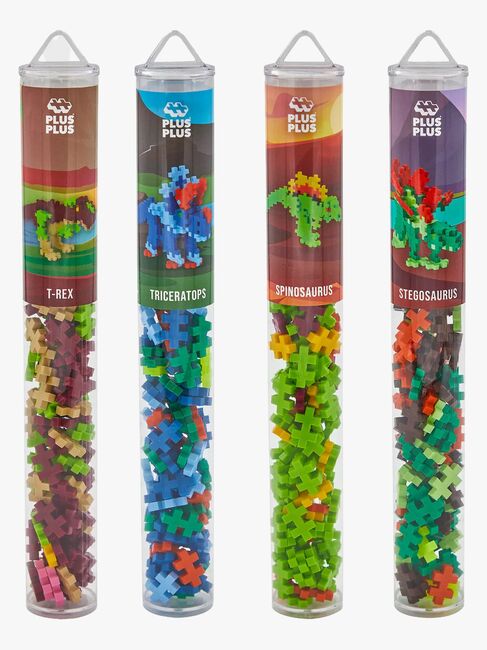 Plus-Plus Bausatz mit Bodenplatte & Röhre Dino, 4x100 Teile