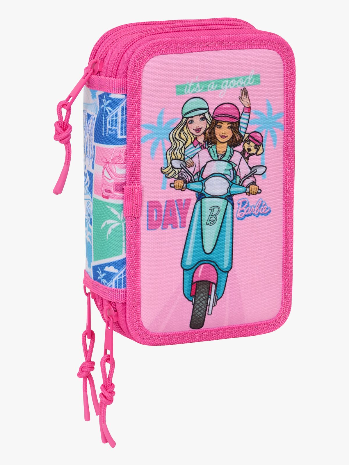 Barbie Gefülltes Dreifach-Federmäppchen 37 Teile, Blau/Pink