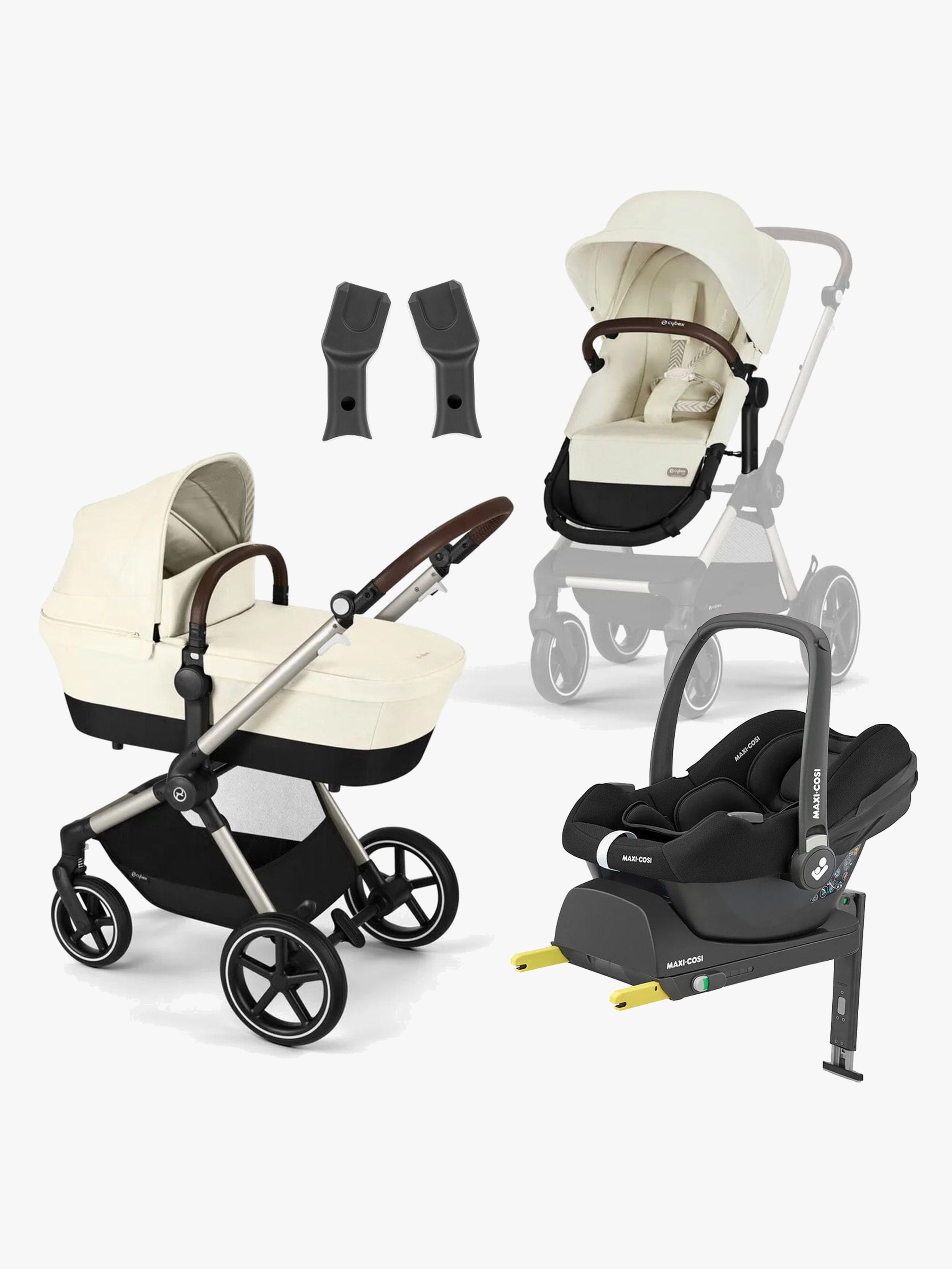 Cybex EOS Lux Kombikinderwagen inkl. Maxi-Cosi CabrioFix Babyschale &  Basis, Taupe/Seashell Beige