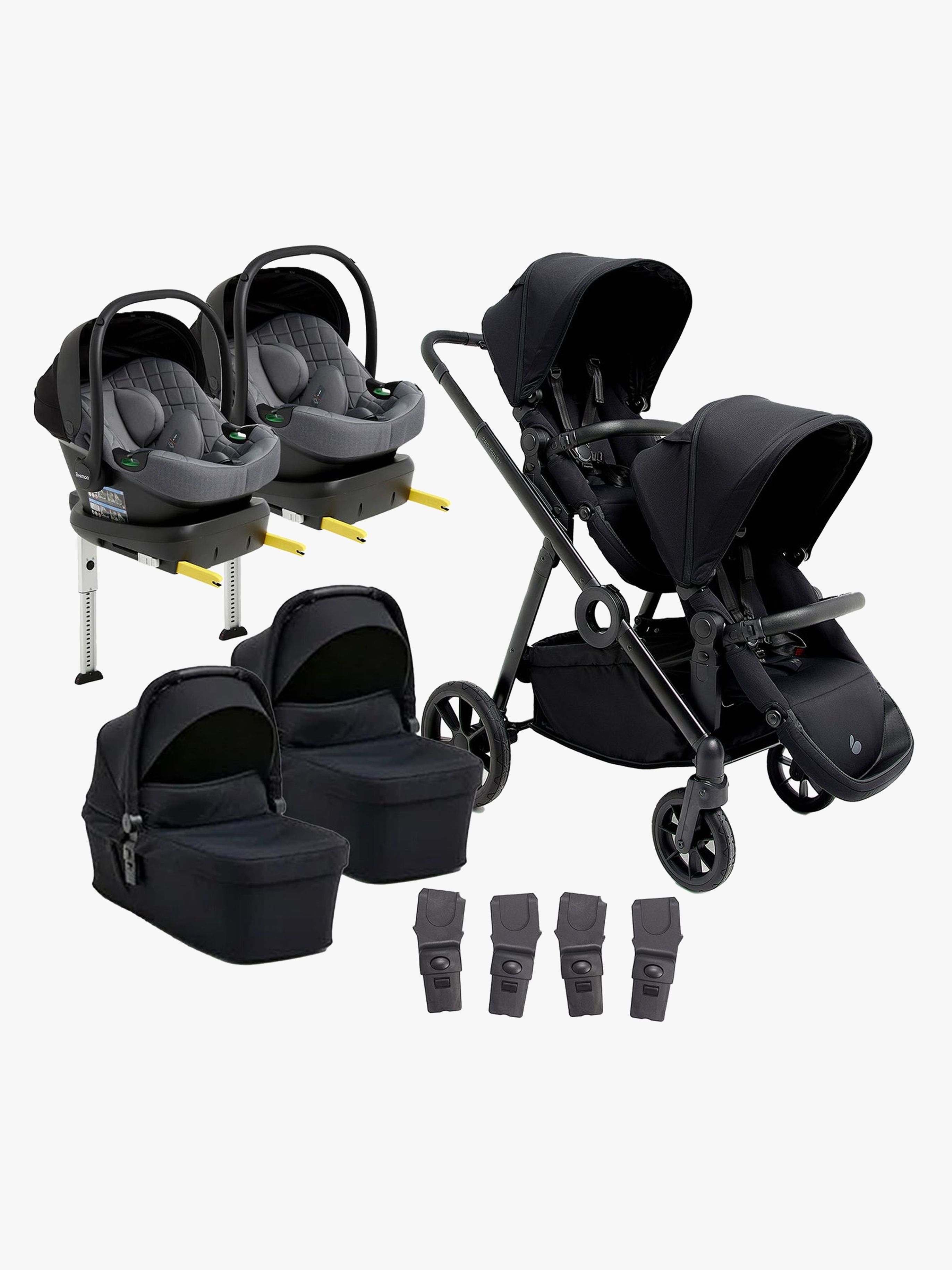 Pro Multi 2 Zwillingswagen inkl. Route i-Size Babyschalen & Basis, Coffee Black / Mineral Grey