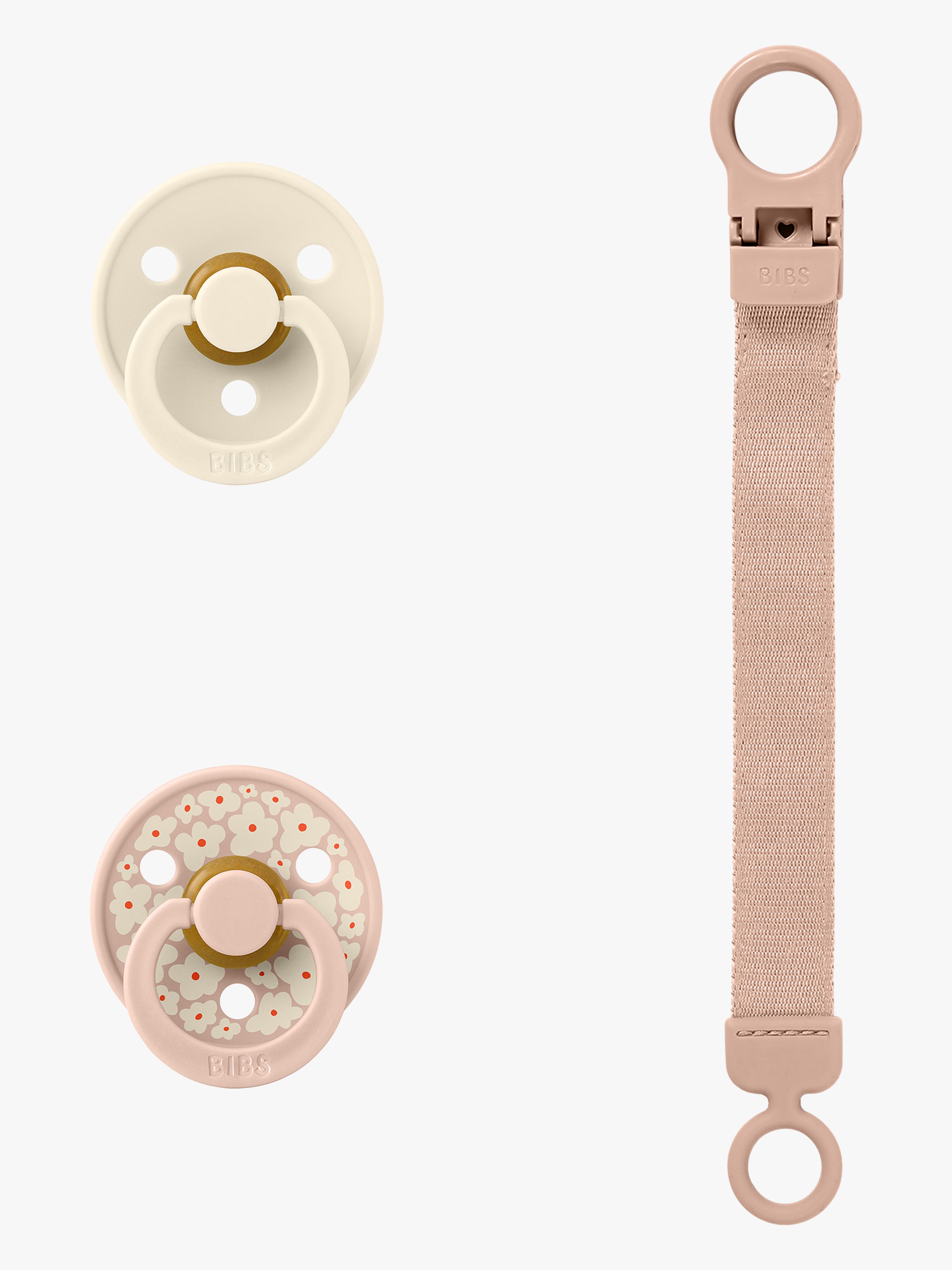 BIBS Colour Schnuller & Loop Schnullerkette Geschenkset Latex Größe 1, Blush