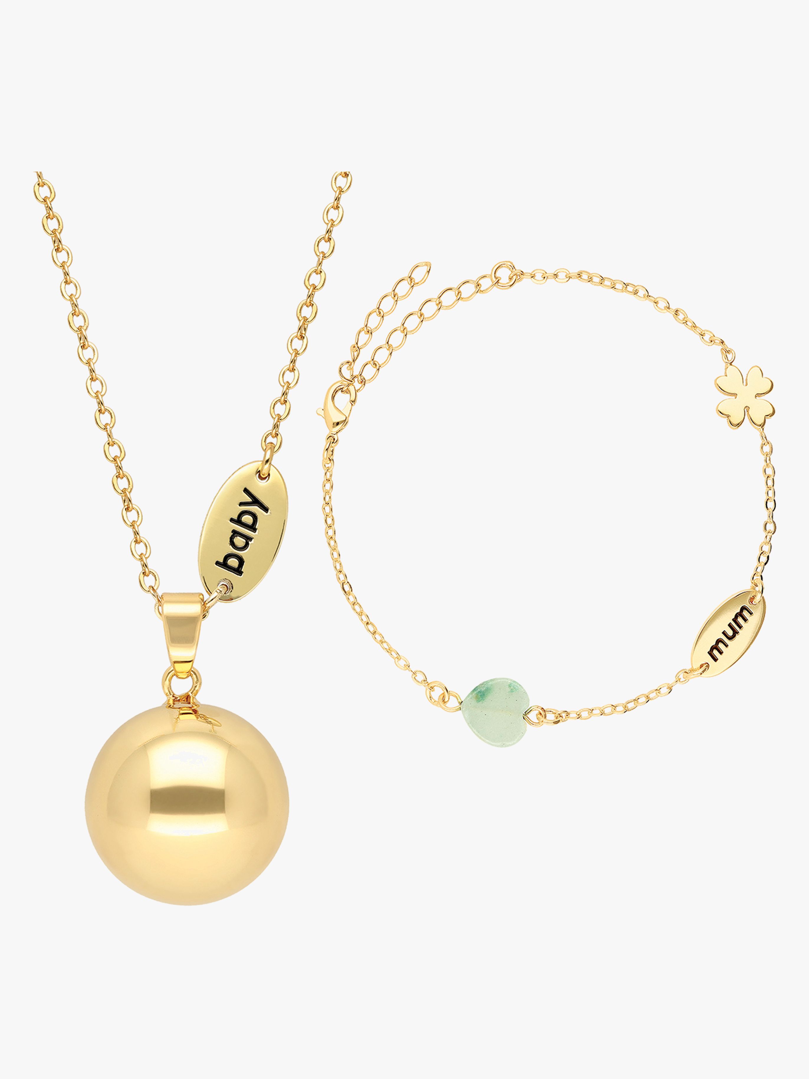 Schwangerschaftskette mit Armband Baby / Mum, Goldfarben