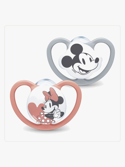 NUK Space Micky Maus Schnuller 2er-Pack Silikon Größe 2, Red/Grey