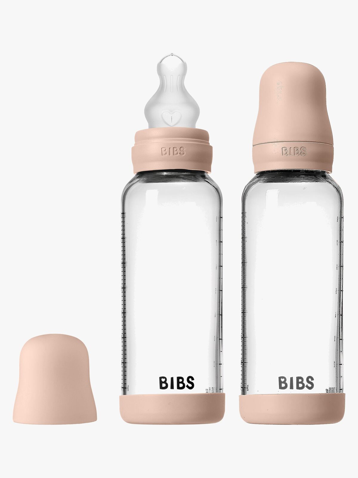 BIBS Medium Flow Glas Fläschchen Silikon 2er-Pack 240 ml, Blush